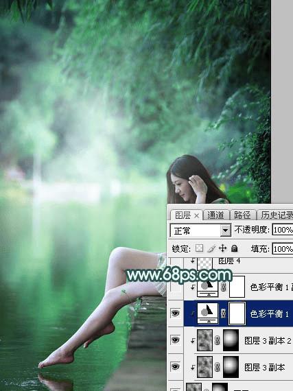 怎么样在ps中调制出清新甜美的青绿色湖边人物图片?