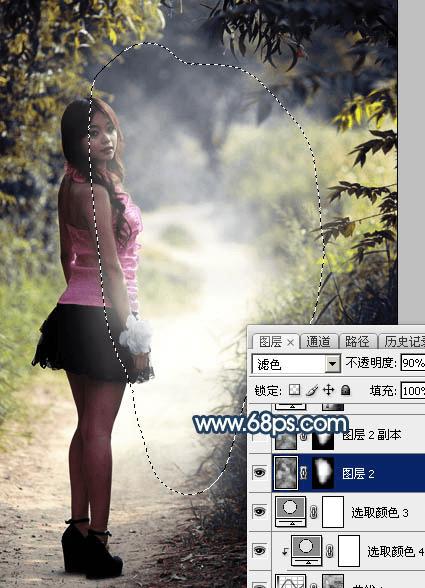 在ps中调制出暗蓝秋季色树林人物图片的办法