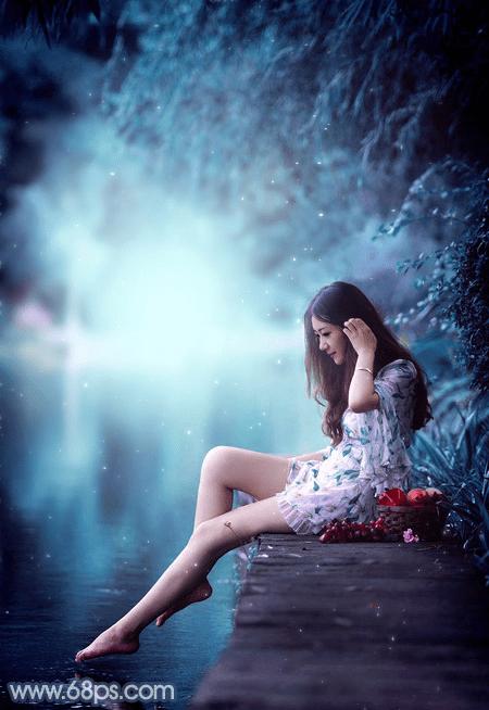 在ps中调制出魔幻的青蓝色水景人物图片的技巧