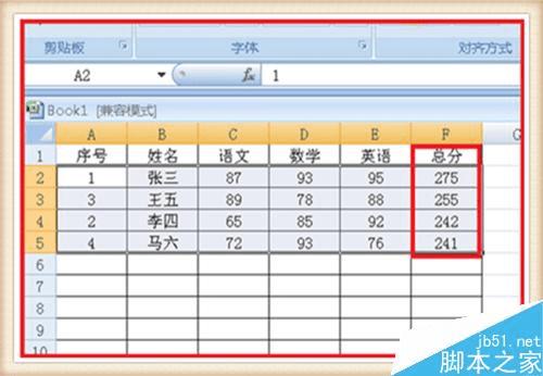 在excel表格中进行分数排列的步骤