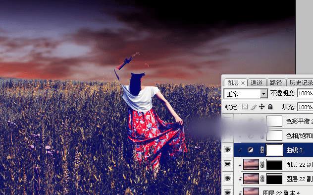 如何在ps中调出偏暖的蓝褐色草原人物图片?