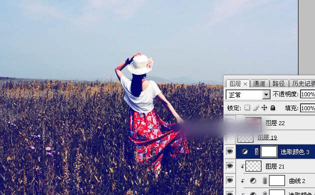 如何在ps中调出偏暖的蓝褐色草原人物图片?