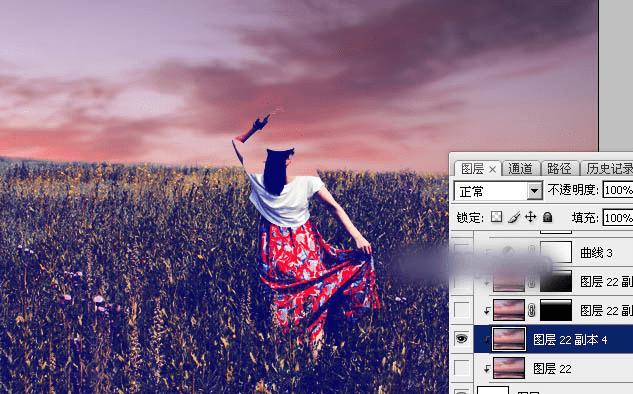 如何在ps中调出偏暖的蓝褐色草原人物图片?