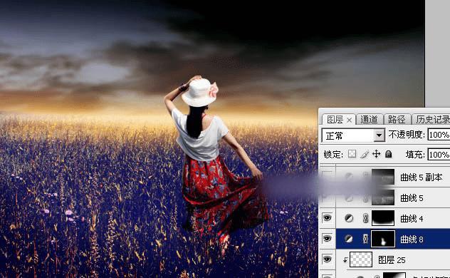 如何在ps中调出偏暖的蓝褐色草原人物图片?