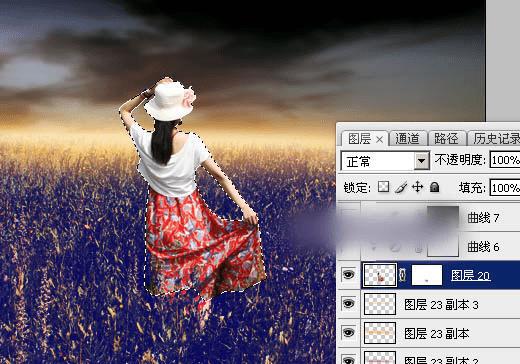 如何在ps中调出偏暖的蓝褐色草原人物图片?