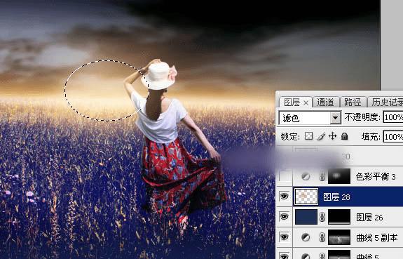 如何在ps中调出偏暖的蓝褐色草原人物图片?