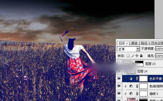 如何在ps中调出偏暖的蓝褐色草原人物图片?