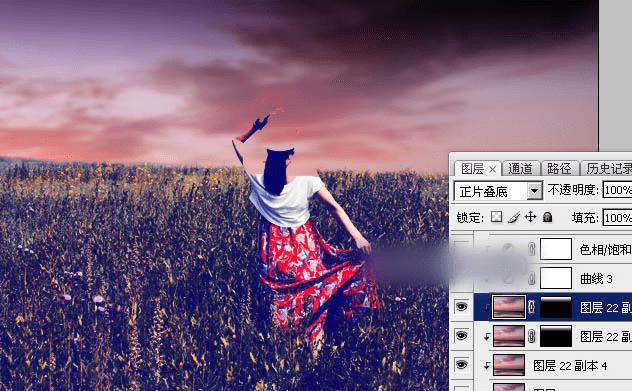 如何在ps中调出偏暖的蓝褐色草原人物图片?