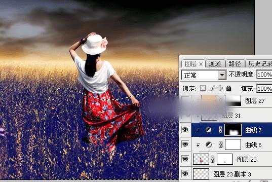 如何在ps中调出偏暖的蓝褐色草原人物图片?