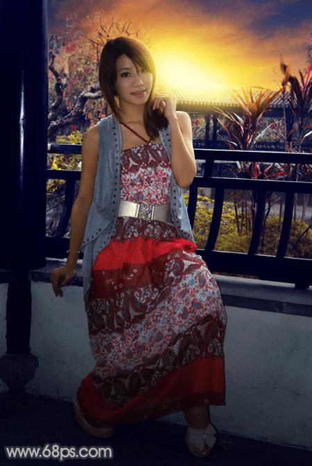 怎么样在ps中为护栏边的人物加上漂亮的霞光效果?