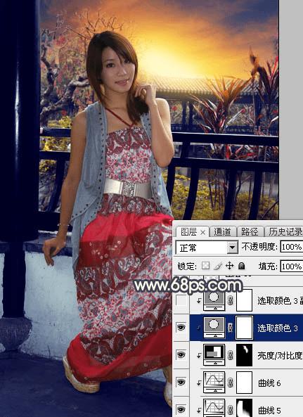 怎么样在ps中为护栏边的人物加上漂亮的霞光效果?