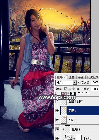 怎么样在ps中为护栏边的人物加上漂亮的霞光效果?