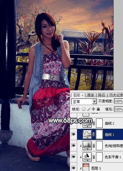 怎么样在ps中为护栏边的人物加上漂亮的霞光效果?