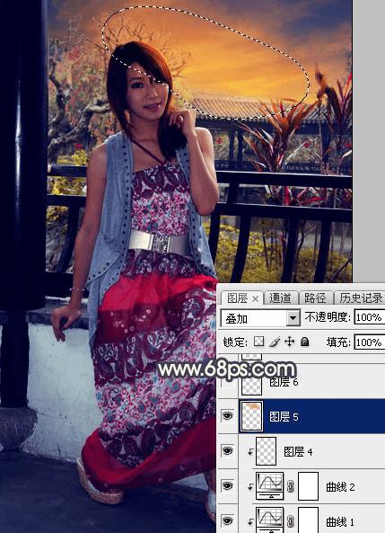 怎么样在ps中为护栏边的人物加上漂亮的霞光效果?