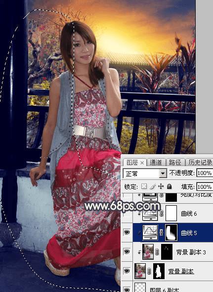 怎么样在ps中为护栏边的人物加上漂亮的霞光效果?