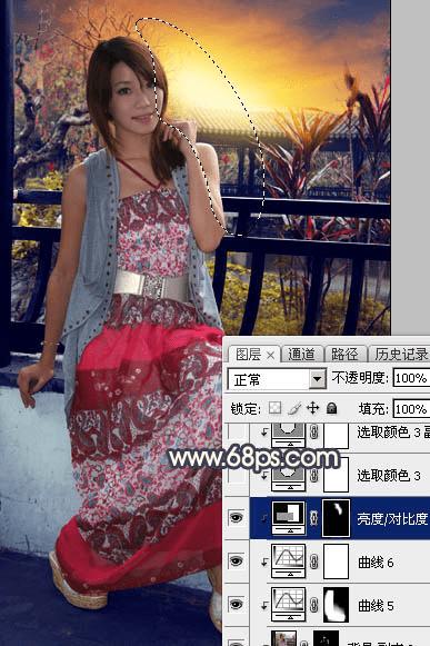 怎么样在ps中为护栏边的人物加上漂亮的霞光效果?