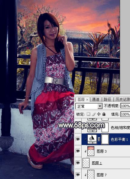 怎么样在ps中为护栏边的人物加上漂亮的霞光效果?