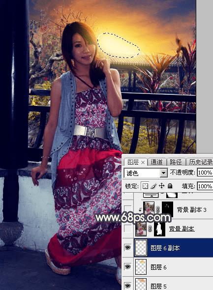 怎么样在ps中为护栏边的人物加上漂亮的霞光效果?