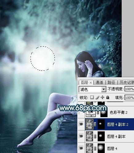 如何在ps中为水景人物图片打造梦幻的暗青色效果?