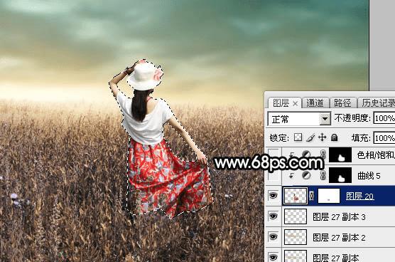 如何在ps中为草原人物图片打造出柔美的黄色?