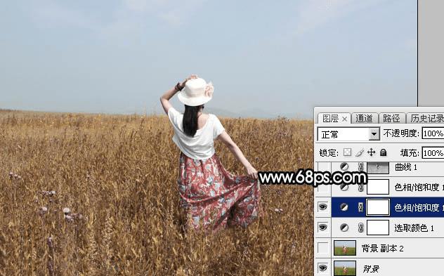 如何在ps中为草原人物图片打造出柔美的黄色?