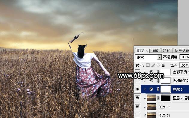 如何在ps中为草原人物图片打造出柔美的黄色?