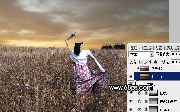 如何在ps中为草原人物图片打造出柔美的黄色?