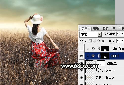 如何在ps中为草原人物图片打造出柔美的黄色?