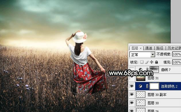 如何在ps中为草原人物图片打造出柔美的黄色?