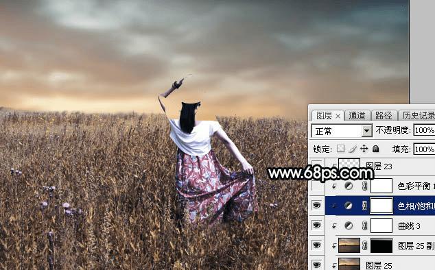 如何在ps中为草原人物图片打造出柔美的黄色?