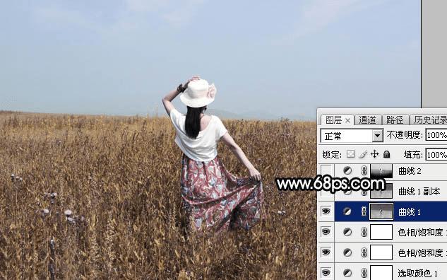 如何在ps中为草原人物图片打造出柔美的黄色?