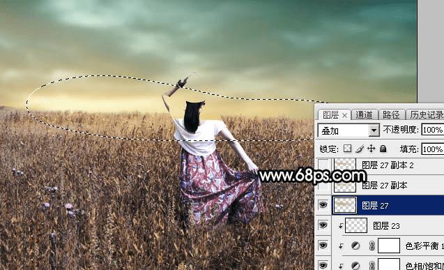 如何在ps中为草原人物图片打造出柔美的黄色?