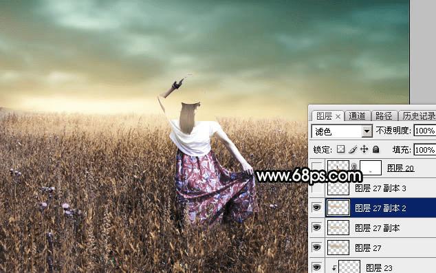 如何在ps中为草原人物图片打造出柔美的黄色?