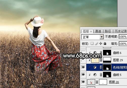 如何在ps中为草原人物图片打造出柔美的黄色?