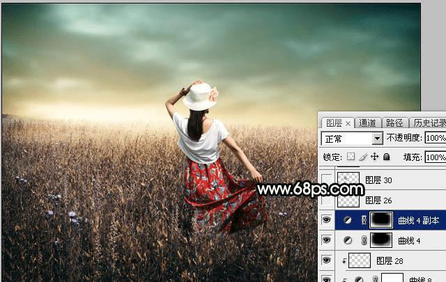 如何在ps中为草原人物图片打造出柔美的黄色?