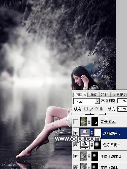 如何在ps中为湖边人物图片加上唯美的中性蓝色效果?