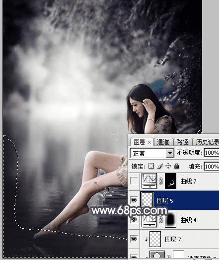 如何在ps中为湖边人物图片加上唯美的中性蓝色效果?