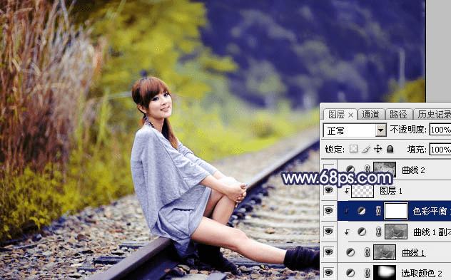 如何在ps中为外景人物打造出有层次的蓝蓝效果?