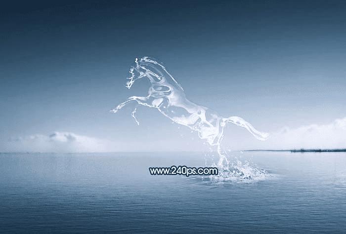 如何在ps中制作从水底腾出透明水马?