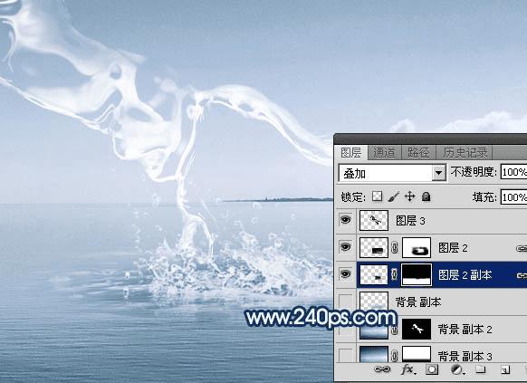 如何在ps中制作从水底腾出透明水马?