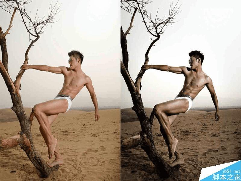 怎么样在ps中调出金属质感肤色的男性模特效果图?