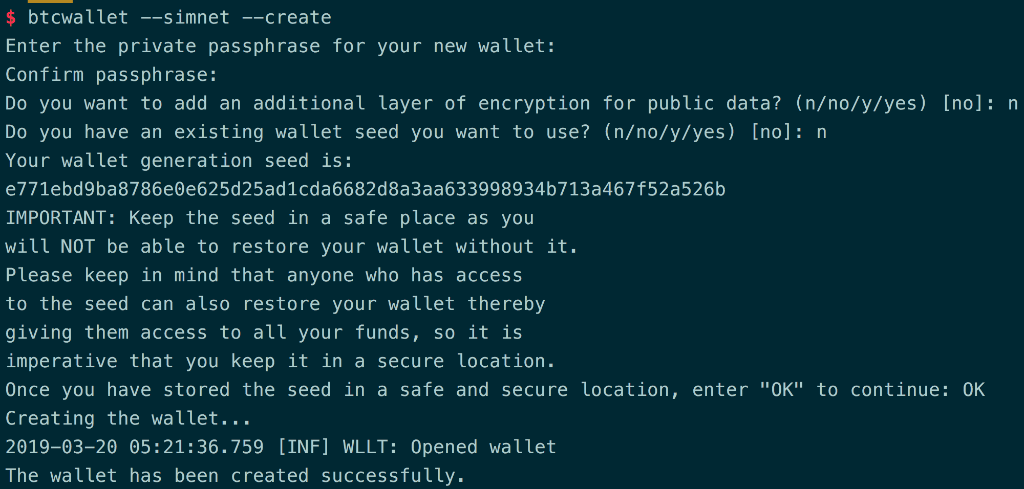 btcd simnet(模拟环境下)单节点与双节点的运行
