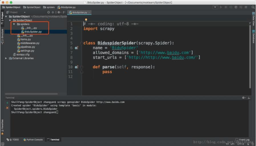 Pycharm+Scrapy安装并且初始化项目